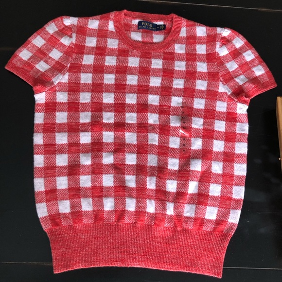 HP..🥳 POLO Ralph Lauren Linen Blend Gingham Knit Top - Picture 3 of 11